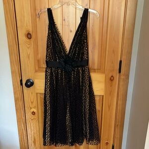 Marc Bouwer Black Lace and Gold Underlay Cocktail Dress